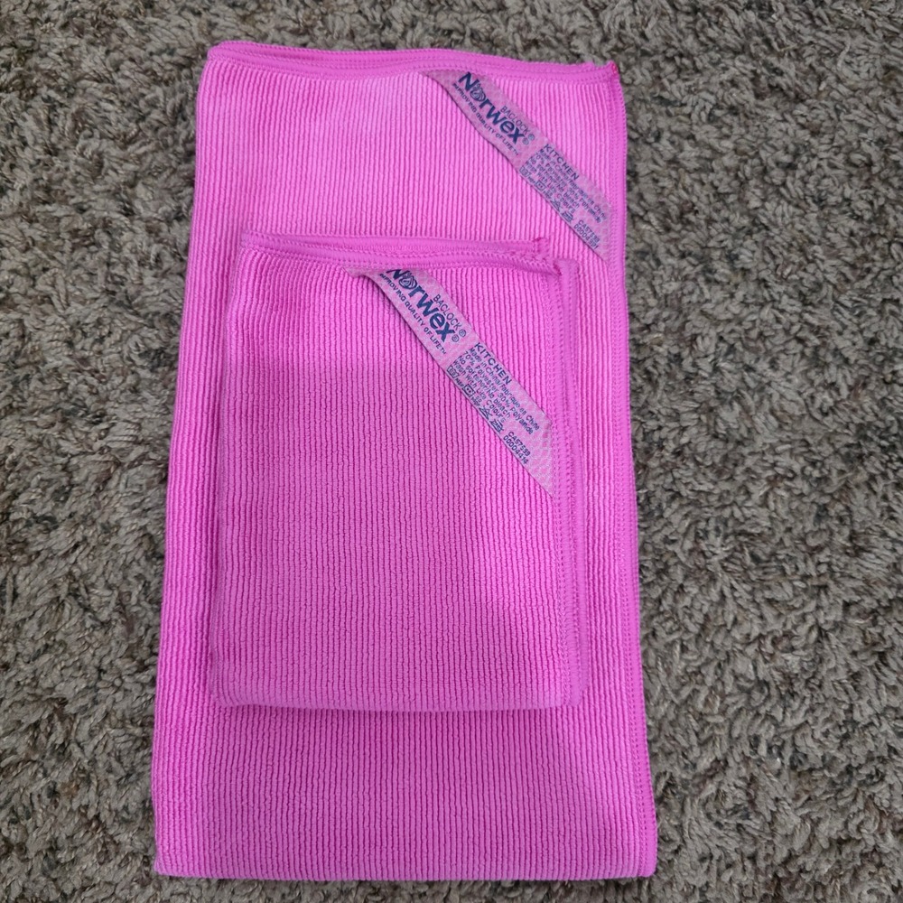 Norwex Kitchen 3pc Limited Edition Pink Ribbed Towel 2 Cloths BacLock Microfiber - Picture 5 of 7